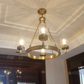 Fine Brass 4 Light Chandelier with Glass Shades