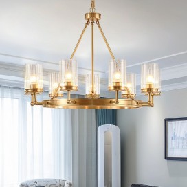 Fine Brass 9 Light Chandelier with Glass Shades