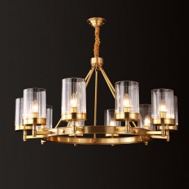 Fine Brass 10 Light Chandelier with Glass Shades