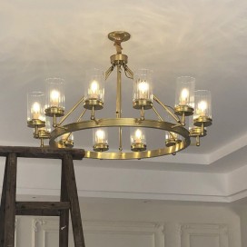 Fine Brass 12 Light Chandelier with Ball Glass Shades