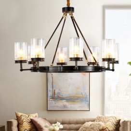 Fine Brass 8 Light Chandelier with Glass Shades