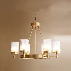 Fine Brass 6 Light Chandelier with Glass Shades