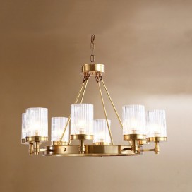 Fine Brass 8 Light Chandelier with Glass Shades