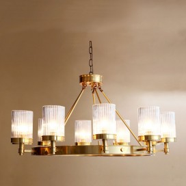 Fine Brass 10 Light Chandelier with Glass Shades