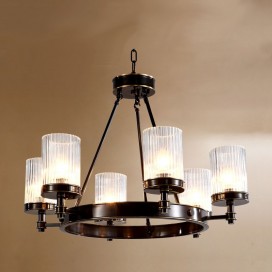 Black Fine Brass 6 Light Chandelier with Glass Shades