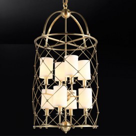 Cage Fine Brass 8 Light Chandelier with Glass Shades
