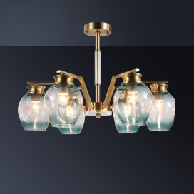Fine Brass 6 Light Crystal Chandelier with Blue Glass Shades