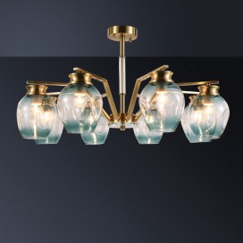 Fine Brass 8 Light Crystal Chandelier with Blue Glass Shades