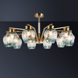 Fine Brass 10 Light Crystal Chandelier with Blue Glass Shades