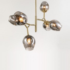 Fine Brass 6 Light Chandelier with Grey Glass Shades