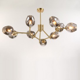 Fine Brass 9 Light Chandelier with Grey Glass Shades