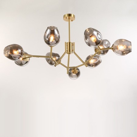 Fine Brass 9 Light Chandelier with Blue Glass Shades