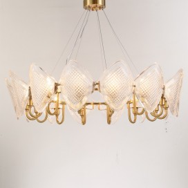 Fine Brass 14 Light Chandelier with Glass Shades