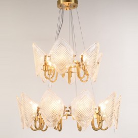 Fine Brass 16 Light Chandelier with Glass Shades