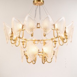 Fine Brass 20 Light Chandelier with Glass Shades