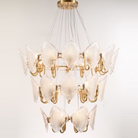 Fine Brass 30 Light Chandelier with Glass Shades