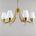 Fine Brass 6 Light Chandelier with Glass Shades