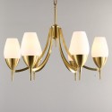 Fine Brass 6 Light Chandelier with Glass Shades