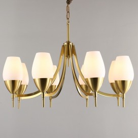 Fine Brass 8 Light Chandelier with Glass Shades