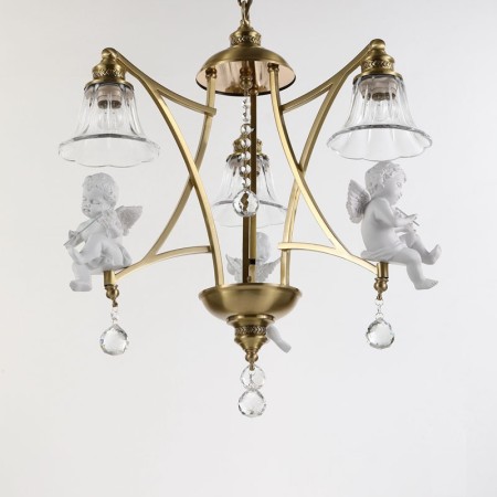 Fine Brass 3 Light Crystal Chandelier with Glass Shades