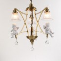 Fine Brass 3 Light Crystal Chandelier with Glass Shades