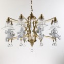 Fine Brass 8 Light Crystal Chandelier with Glass Shades