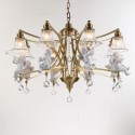 Fine Brass 8 Light Crystal Chandelier with Glass Shades