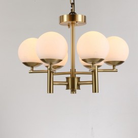 Fine Brass 6 Light Chandelier with Glass Shades