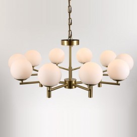 Fine Brass 10 Light Chandelier with Glass Shades