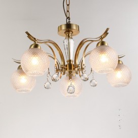 Fine Brass 5 Light Crystal Chandelier with Glass Shades