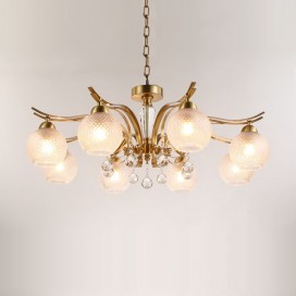 Fine Brass 8 Light Crystal Chandelier with Glass Shades