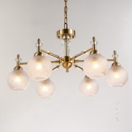 Fine Brass 6 Light Crystal Chandelier with Glass Shades