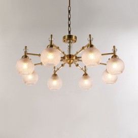 Fine Brass 8 Light Crystal Chandelier with Glass Shades