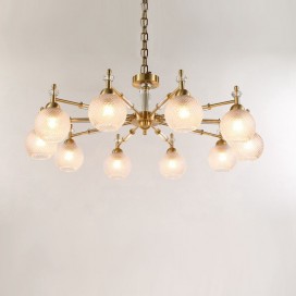 Fine Brass 10 Light Crystal Chandelier with Glass Shades