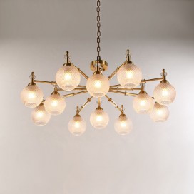Fine Brass 12 Light Crystal Chandelier with Glass Shades