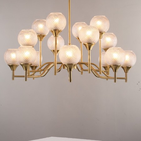 Fine Brass 16 Light Chandelier with Ball Glass Shades