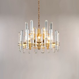 Fine Brass 12 (8+4) Light Two Tiers Crystal Chandelier