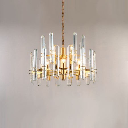 Fine Brass 12 (8+4) Light Two Tiers Crystal Chandelier