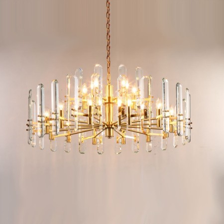 Fine Brass 18 (12+6) Light Crystal Two Tiers Chandelier