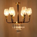 Fine Brass 7 (6+1) Light Crystal Chandelier with Glass Shades