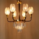 Fine Brass 7 (6+1) Light Crystal Chandelier with Glass Shades