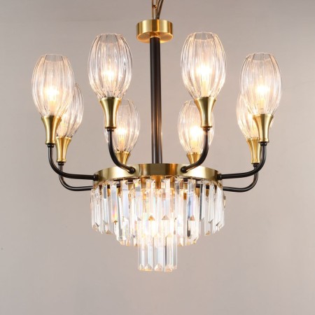 Fine Brass 9 (8+1) Light Crystal Chandelier