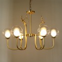 Fine Brass 6 Light Chandelier with Ball Glass Shades