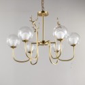 Fine Brass 6 Light Chandelier with Ball Glass Shades