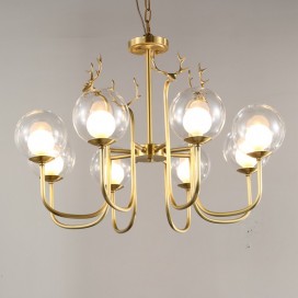 Fine Brass 8 Light Chandelier with Ball Glass Shades