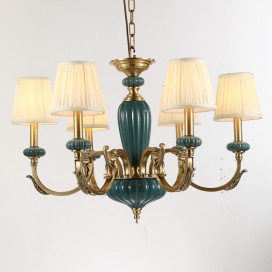 Fine Brass 6 Light Chandelier with Fabric Shades