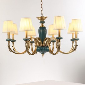 Fine Brass 8 Light Chandelier with Fabric Shades