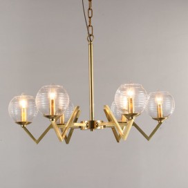 Fine Brass 6 Light Chandelier with Glass Shades