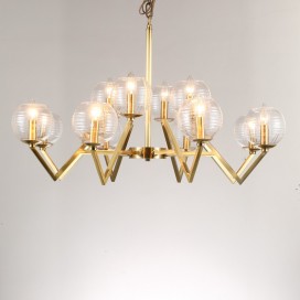 Fine Brass 12 (8+4) Light Two Tiers Chandelier with Ball Glass Shades