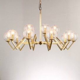 Fine Brass 15 (10+5) Light Two Tiers Chandelier with Glass Shades